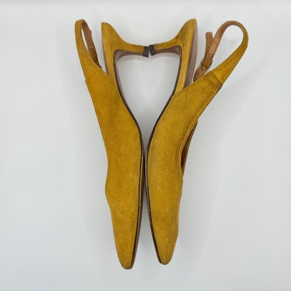 Free People Mustard Yellow Suede Slingback Flats Made in Spain Pointed Toe - Picture 2 of 5